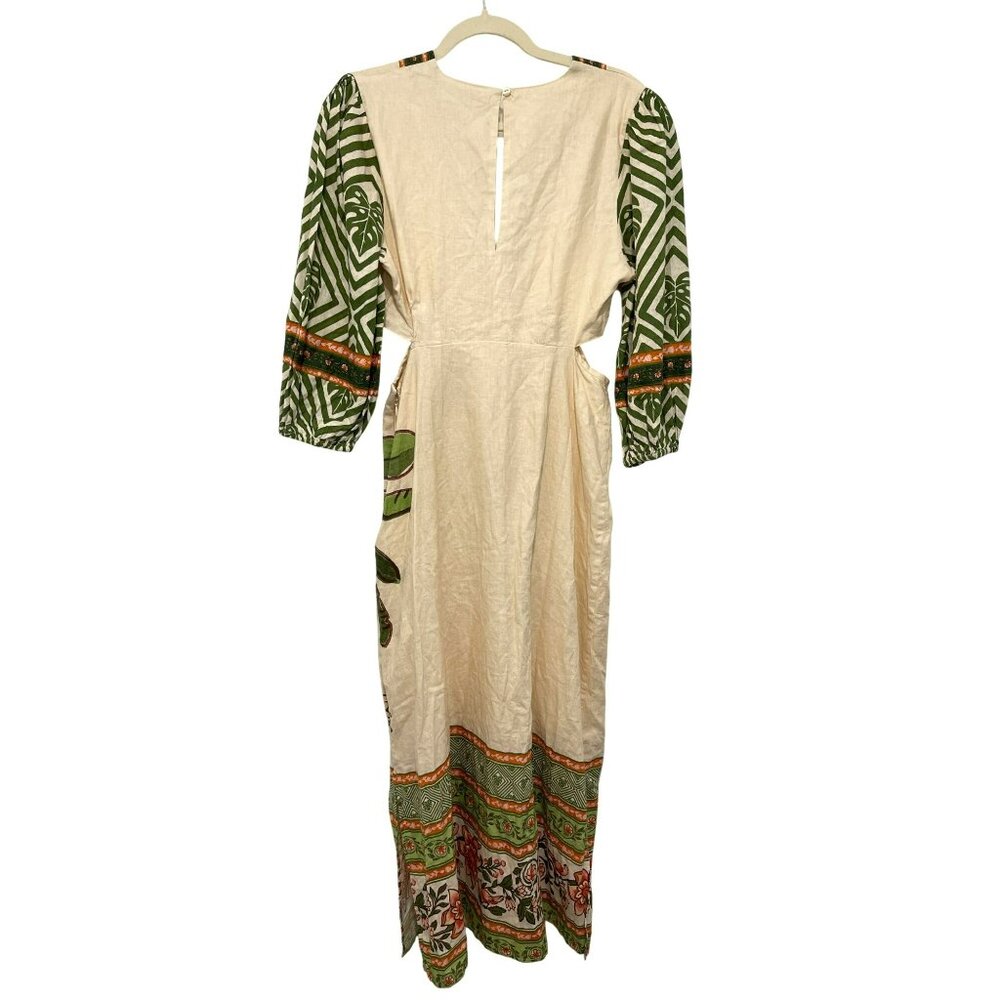 Farm Rio For Anthropologie Cutout Maxi Dress Medium  Floral Palm Print Cotton - Picture 5 of 7